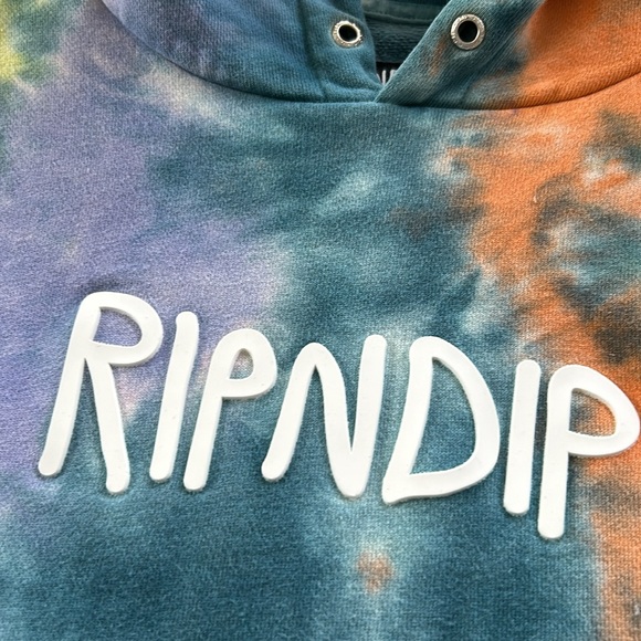 RIPNDIP Rubber Logo Tie Dye Hoodie Sweatshirt w Kangaroo Pocket Oversized Medium - Picture 5 of 13